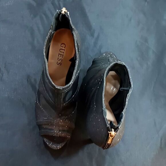 GUESS WOMEN'S SEXY LACE GLITTER OPEN TOE ZIPPER HIGH HEEL SHOES - Picture 5 of 13